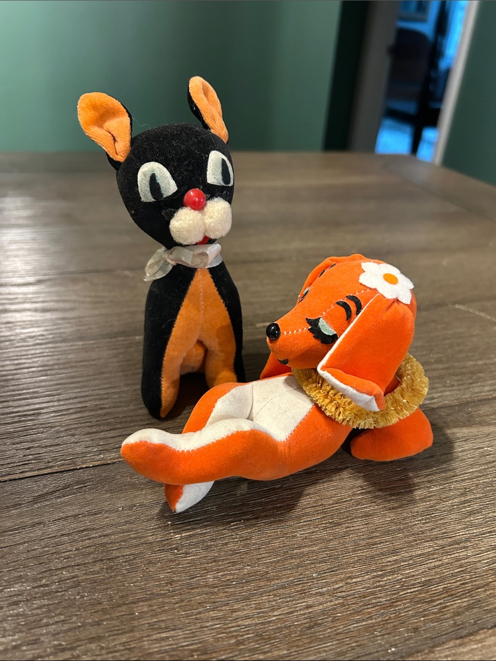 Vintage sawdust stuffed animals 1960’s cat and dog cute VGC Japan plush